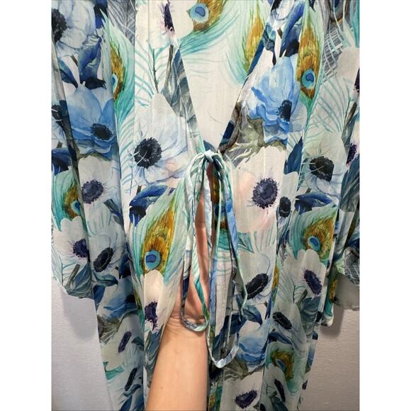 Elizabeth Hurley Beach Cover Up Women’s Size S/M Feather Floral Print Tie Front - Picture 4 of 8